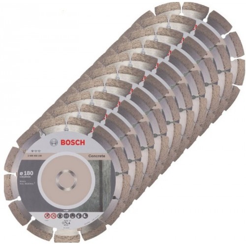 BOSCH Diamanttrennscheibe Standard für Concrete, 180x22,23x2x10 mm, 10-er Pack, 2608603242