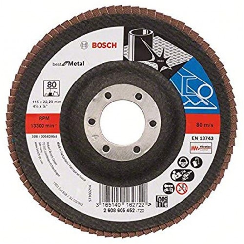 BOSCH Fächerschleifscheibe X571, Best for Metal, gewinkelt, 115 mm, 22,23 mm 2608605452