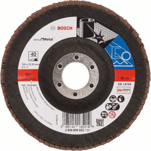 BOSCH Fächerschleifscheibe X571, Best for Metal, gewinkelt, 125 mm, 22,23 mm 2608606922