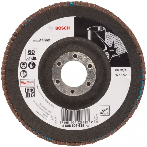 BOSCH Best for Inox Fächerschleifscheibe X581, 125x22,23 mm, 60, 2608607639