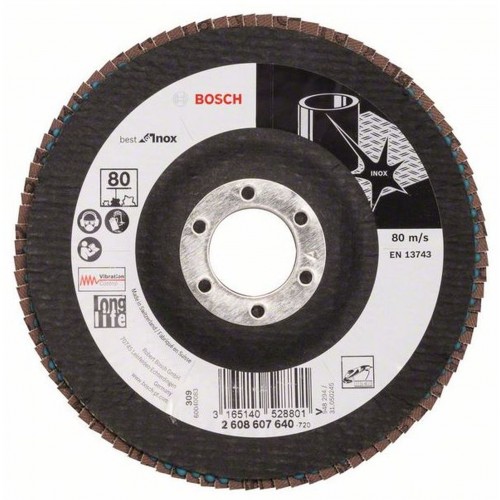 BOSCH Best for Inox Fächerschleifscheibe X581, 125x22,23 mm, 80, 2608607640