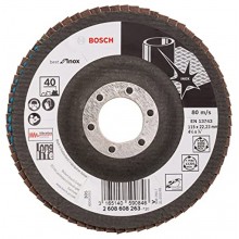 BOSCH Fächerschleifscheibe Best for Inox, 115mm, 40 gewinkelt, Glasgewebeteller 2608608263