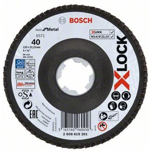 BOSCH gewinkelte Fächerschleifscheibe Best für Metall, X-Lock, X571, 125 mm 2608619201