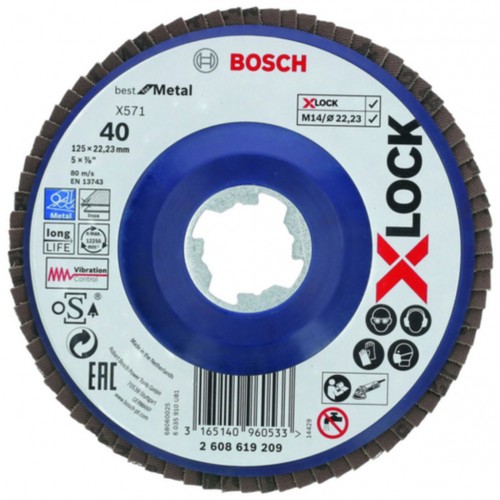 BOSCH Professional X-LOCK Fächerschleifscheibe 125 mm K 40 1 Stück 2608619209