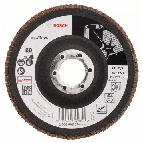BOSCH Best for Inox Fächerschleifscheibe X581, 125x22,23 mm, 60, 2608608277