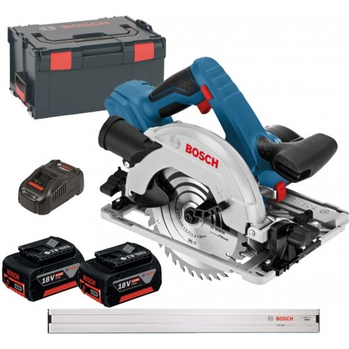 BOSCH GKS 18V-57 G Akku-Kreissäge, mit 2 x 5.0 Ah Li-Ion Akku, Führungsschiene, L-BOXX 060