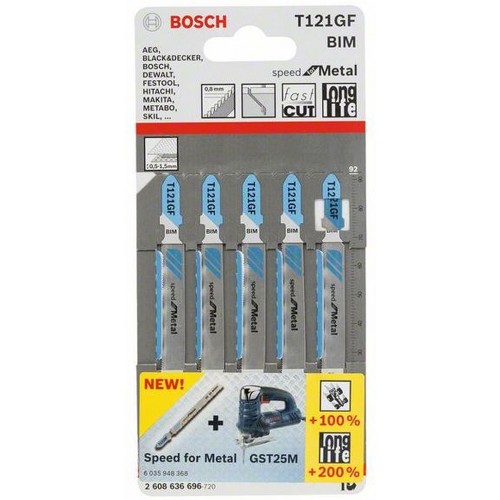 BOSCH 5x Stichsägeblatt T 121 GF Speed for Metal 2608636696