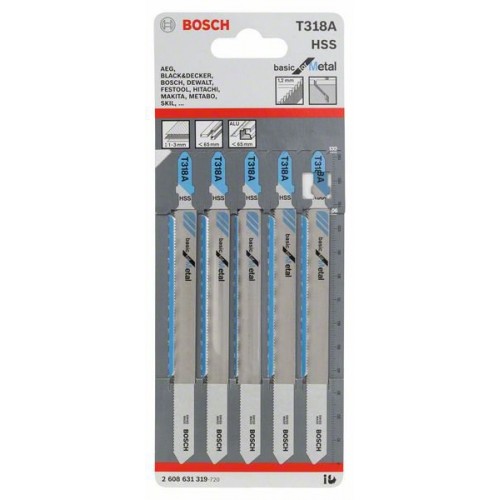 BOSCH T 318 A Basic for Metal Stichsägeblatt 5 Stck. 2608631319 BOSCH T 318 A Basic for Metal Stichsägeblatt 5 Stck. 2608631319