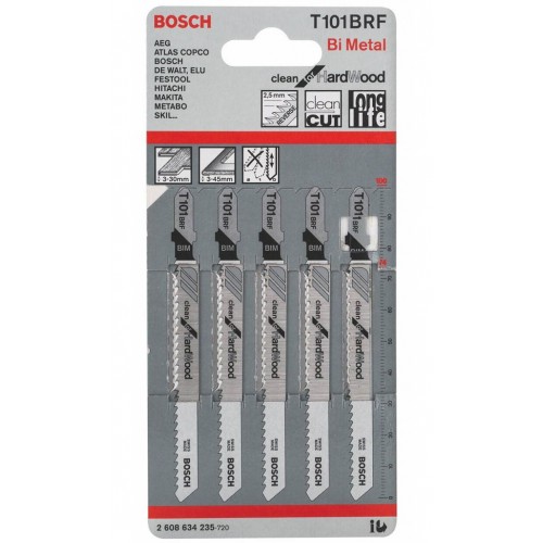 Bosch Accessories Stichsägeblatt T 101 BRF, Clean for Hard Wood, 5er-Pack 2608634235