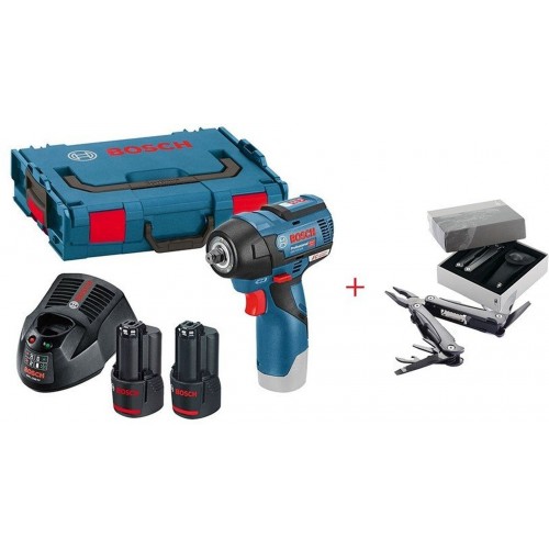 BOSCH GDS 12V-115 Akku-Drehschlagschrauber, 2 x 2,5 Ah+L-Boxx+Swiss Peak 06019E0103