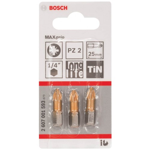 BOSCH Schrauberbit Max Grip, PZ 2, 25 mm, 3er-Pack 2607001593
