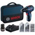BOSCH GSR 12V-30 Akku-Bohrschrauber mit Zubehör, 12V 2x2,0Ah 06019G9001