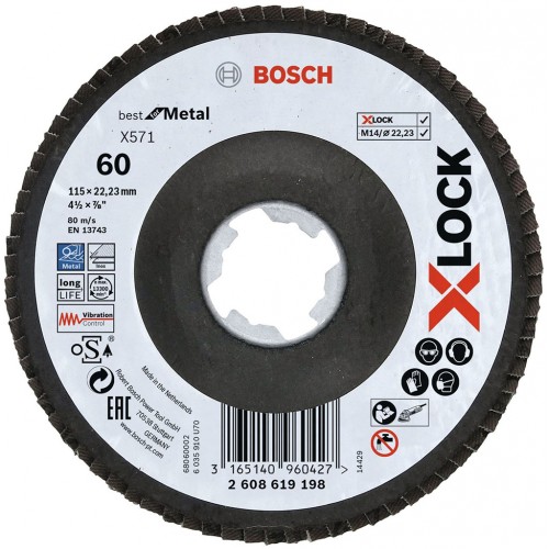 BOSCH Fächerschleifscheibe X571 Best for Metal, gewinkelt, 115 mm, K 60, Fiber 2608619198