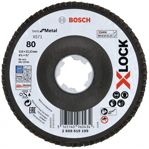 BOSCH Fächerschleifscheibe X571 Best for Metal, gewinkelt, 115 mm, K 80, Fiber 2608619199