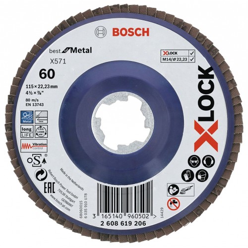 BOSCH X-LOCK Best for Metal Fächerscheibe X571, 115x22,23mm, G60, 2608619206