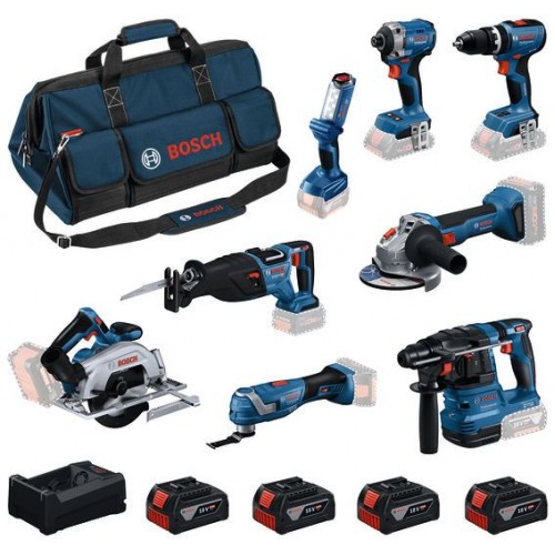 BOSCH Werkzeug-Set PROFESSIONAL 18V GSB+GDR+GBH+GWS+GKS+GSA+GOP+GLI+4× 5,0 Ah 0615V00061