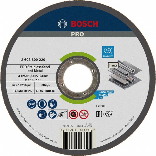 BOSCH PRO Stainless Steel and Metal Trennscheibe, 125 x 1.6 x 22.23 mm, gerade 2608600220