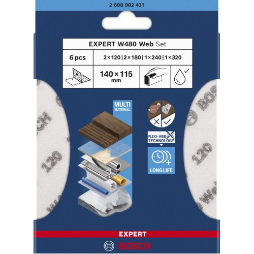 BOSCH EXPERT W480 Web 1/4 Handschleifblatt-Set, 6-tlg. 2608902431
