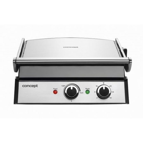 CONCEPT Hausgeräte GE2010 Elektrischer BBQ Kontaktgrill, 3 in 1, 2000 W, Silber