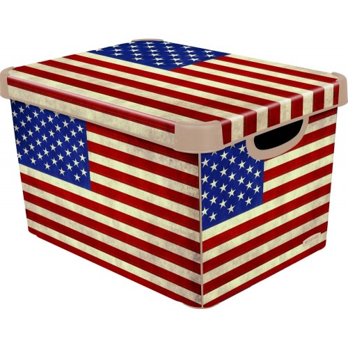 CURVER Dekorative Aufbewahrungsbox L Americanische Flagge, 39,5 x 24,0 x 29,5, 205481