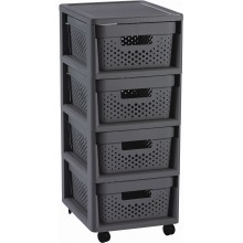 CURVER INFINITY 4x11L Regal mit 4 Schubladen 36 x 29,5 x 65 cm, DOTS, Dunkelgrau 04356-G43