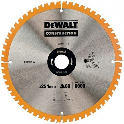 DeWALT DT1182-QZ Sägeblatt 254x30mm, 60 Zähne, ATB 7°