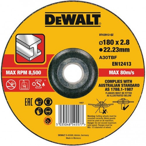 DeWALT DT43912 Trennscheibe 180mm x 3.0mm x 22.23mm DeWALT DT43912 Trennscheibe 180mm x 3.0mm x 22.23mm