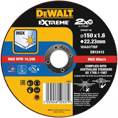 DeWALT Trennscheibe Edelstahl flach 150x1,6 mm DT43937 DeWALT Trennscheibe Edelstahl flach 150x1,6 mm DT43937