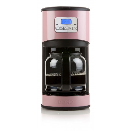 DOMO Kaffeemaschine in Rosa mit 24-Std. Timer,950W, 1,5 Liter, LCD-Anzeige DO477K