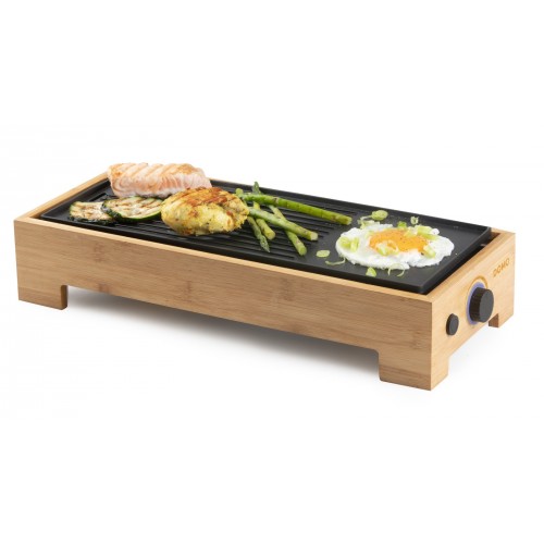DOMO Bamboo Style Elektrischer Tischgrill Plancha (36x14cm/1000W) DO9270G