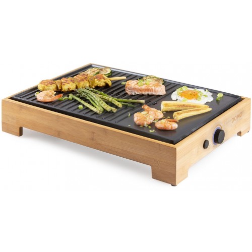 DOMO Bamboo Style Elektrischer Tischgrill Plancha (42x28cm/1800W) DO9271G