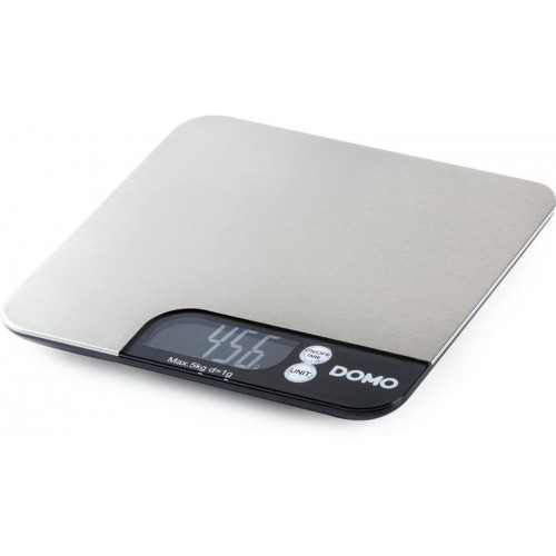DOMO Küchenwaage bis 5kg, Edelstahl, bis auf 1 g genau, großes LCD-Display DO9164W
