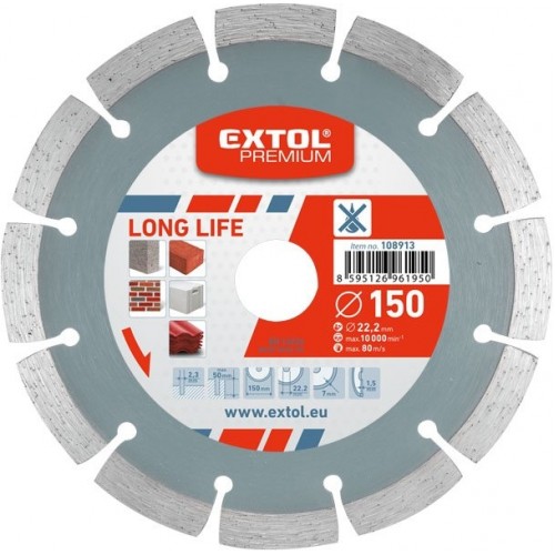 EXTOL PREMIUM Segment-Diamantschneidscheibe, Long Life - trockenes Schneiden, 150x22,2mm EXTOL PREMIUM Segment-Diamantschneidscheibe, Long Life - trockenes Schneiden, 150x22,2mm