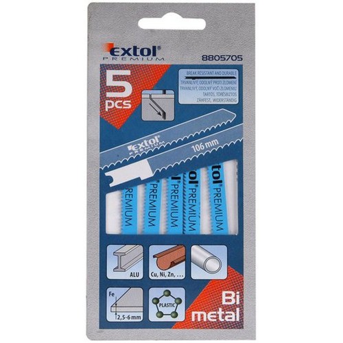 EXTOL PREMIUM Stichsägeblatt, Universal, 106 × 1,8 mm, 5 Stk. 8805705 EXTOL PREMIUM Stichsägeblatt, Universal, 106 × 1,8 mm, 5 Stk. 8805705