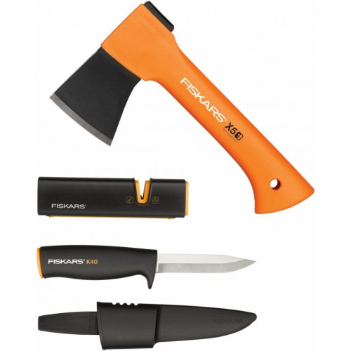 Fiskars X5 Fireplace Set mit Beil, Messer und Schärfer 1057913