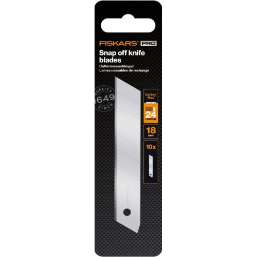 Fiskars CarbonMax Abbrechklingen Cuttermesser, 18 mm, 10er-Packung 1048066