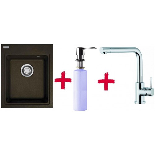 Franke SET G33 Fragranit Spüle KSG 218.070 braun + Küchenarmatur Samoa + Spülmittelspender