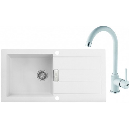 Franke SET T27 Tectonit Spüle SID 611 weiß + Küchenarmatur FP 9400 weiß 114.0366.032