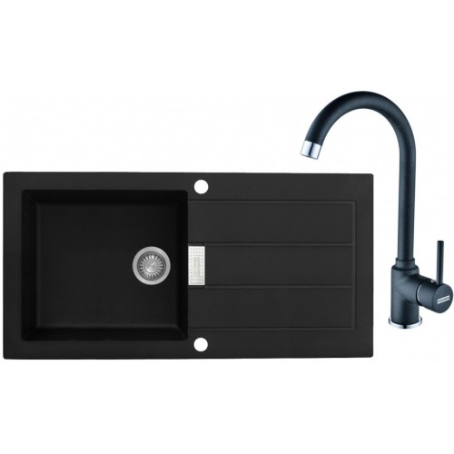 Franke SET T27 Tectonit Spüle SID 611 schwarz + Küchenarmatur FP 9900 schwart 114.0366.033