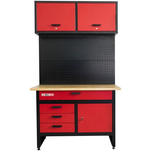 Holzmann Werkbank mit Hängeschrank und Lochwand (300kg/1200x600mm) WHL1200 Holzmann Werkbank mit Hängeschrank und Lochwand (300kg/1200x600mm) WHL1200