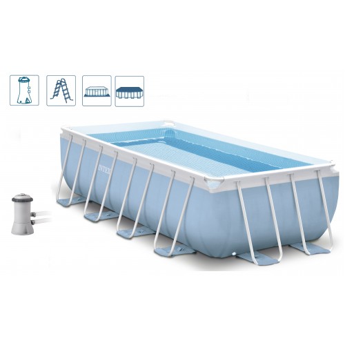 INTEX PRISM FRAME Rectangular POOL 488 x 244 x 107 cm mit Kartuschenanlage, 28318