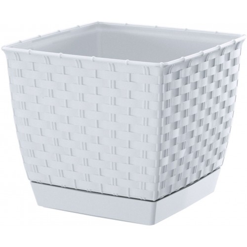 Prosperplast RATOLLA SQUARE Blumentopf mit Untersetzer 25cm, 8,2l, weiß DRLK250