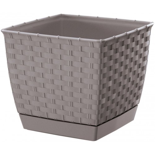 Prosperplast RATOLLA SQUARE Blumentopf mit Untersetzer 22cm, 6l, mocca DRLK220