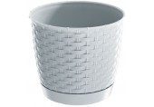 Prosperplast RATOLLA ROUND Blumentopf Optik mit Unterzetzer 16,5cm, 2l, weiß DRLO165
