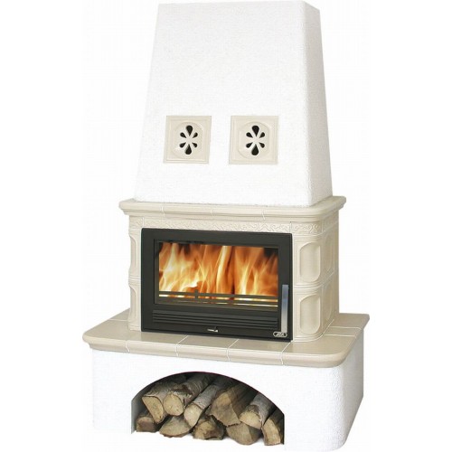 ABX LAPONIE TV Kachelofen mit Wärmetauscher7kW, Blech Einsatz, sandfarbig 40127PTV