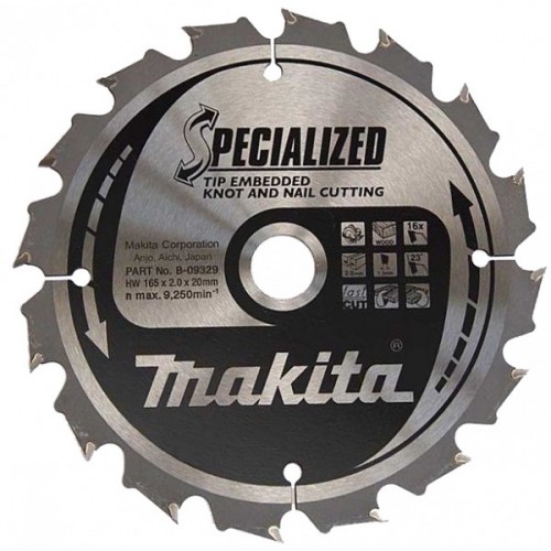 Makita B-09329 165 x 20 mm Specialized Sägeblatt -Tip eingebettete 16Z