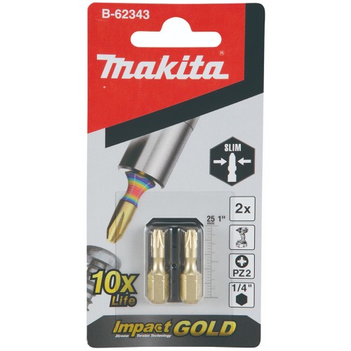 Makita B-62343 Impact Gold torsion Bit PZ2, 25mm/2 Stück Makita B-62343 Impact Gold torsion Bit PZ2, 25mm/2 Stück