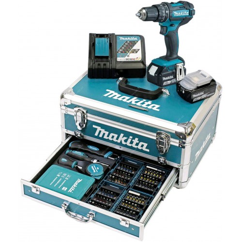 Makita DHP482RFX9 Akku-Schlagbohrschrauber (2x3,0Ah/18V) + koffer + Zubehörset