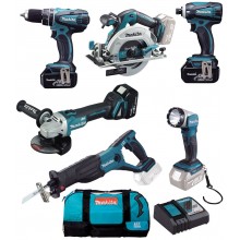 Makita DLX6076T 18V LXT (DHP458 +DGA504 +DJR181 +DHS680 +DTD146+3xBL1850B +DC18RC