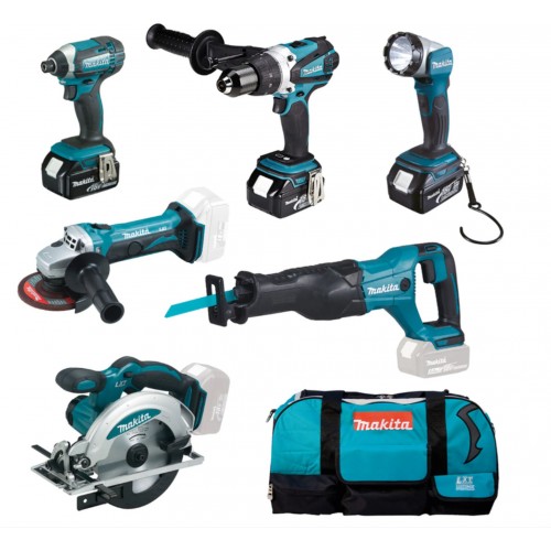 Makita DLX6046 Akku Akku-Spezialset DGA452Z+DHP458Z+DJR186Z+DML802+DSS610Z+DTD152Z+195584